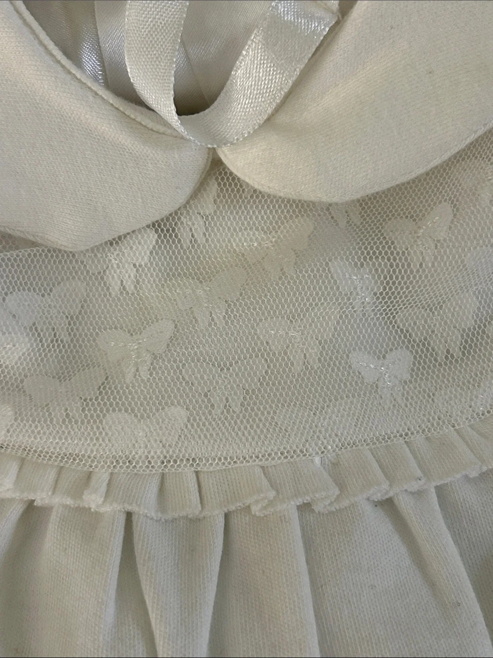 Edgehill Collection Ivory Footed Baby One-Piece with bow detail. NB
